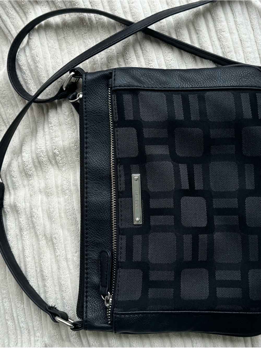 Nine West Black and Charcoal Geometric Crossbody Bag